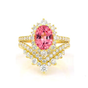 Sparkling Vintage Oval Cut Lab Padparascha Bridal Rings - 2pcs - LGG Jewelry