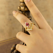 Sparkling Vintage Oval Cut Lab Padparascha Bridal Rings - 2pcs - LGG Jewelry