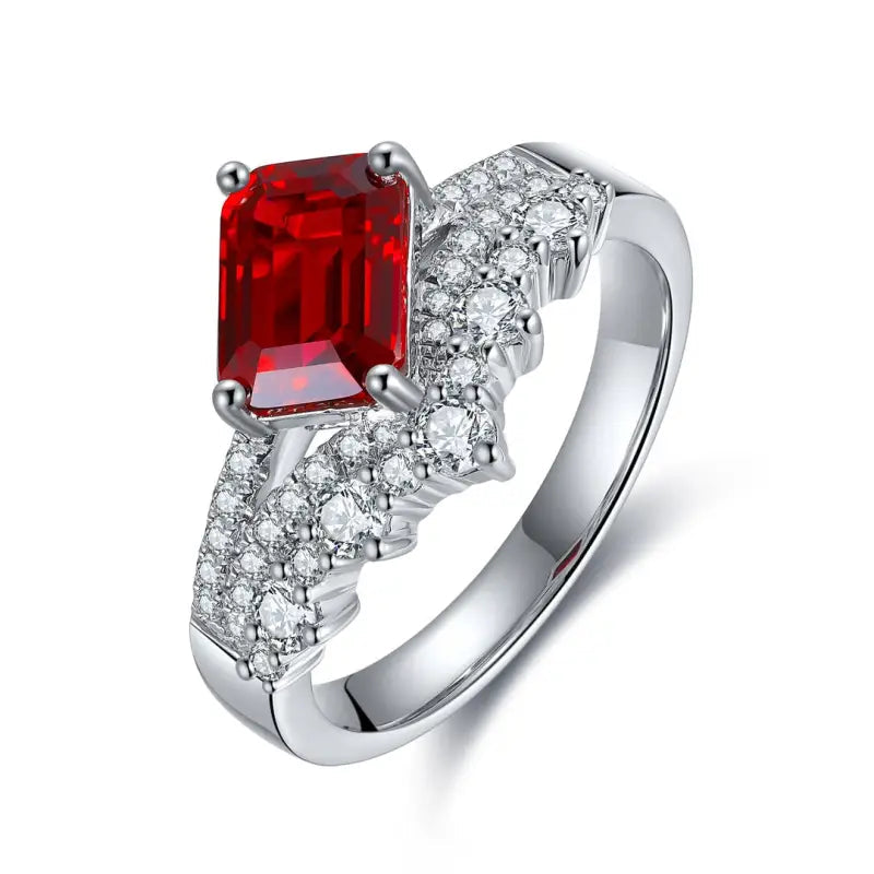 Split Shank 2 Ct Emerald Cut Lab Ruby Engagement Ring - LGG Jewelry
