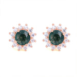 Load image into Gallery viewer, Sunny Halo Round Cut Moss Agate Ear Studs - LGG Jewelry
