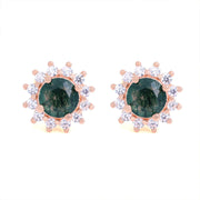 Sunny Halo Round Cut Moss Agate Ear Studs - LGG Jewelry