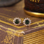 Load image into Gallery viewer, Sunny Halo Round Cut Moss Agate Ear Studs - LGG Jewelry
