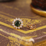 Load image into Gallery viewer, Sunny Halo Round Cut Moss Agate Ear Studs - LGG Jewelry
