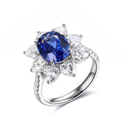 Sunny Heart Halo 4 Ct Lab Blue Sapphire Engagement Ring - LGG Jewelry