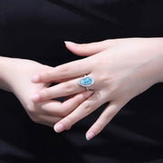 Tear of Ocean 5 Ct Pear Cut Lab Paraiba Halo Engagement Ring - LGG Jewelry