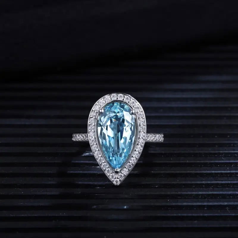 Tear of Ocean 5 Ct Pear Cut Lab Paraiba Halo Engagement Ring - LGG Jewelry