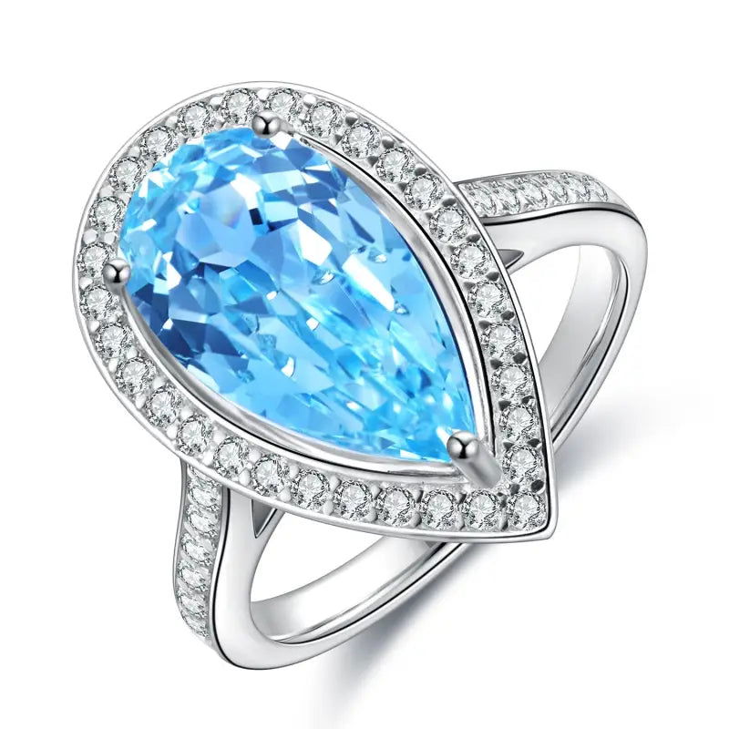 Tear of Ocean 5 Ct Pear Cut Lab Paraiba Halo Engagement Ring - LGG Jewelry