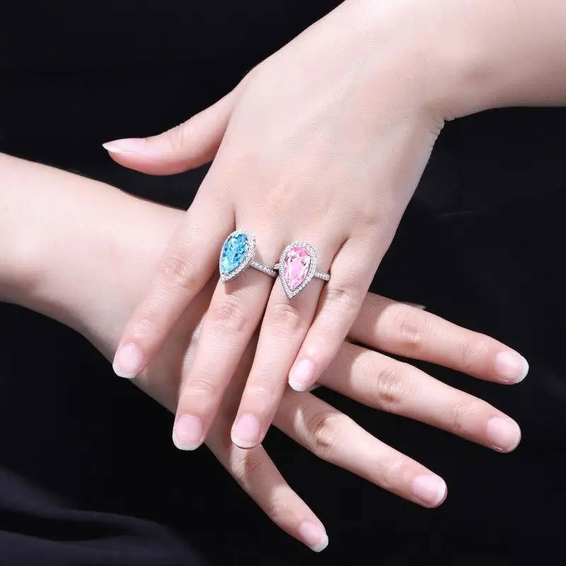 Tear of Ocean 5 Ct Pear Cut Lab Paraiba Halo Engagement Ring - LGG Jewelry