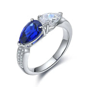 Toi Et Moi Pear Cut Lab Blue Sapphire & Lab Diamond Engagement Ring - LGG Jewelry