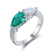 Toi Et Moi Pear Cut Lab Emerald & Lab Diamond Engagement Ring - LGG Jewelry