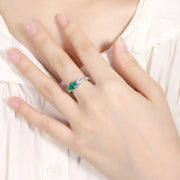 Toi Et Moi Pear Cut Lab Emerald & Lab Diamond Engagement Ring - LGG Jewelry