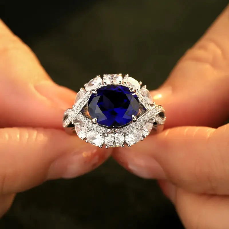 Twist Band 4.8 Ct Lab Blue Sapphire Engagement Ring - LGG Jewelry