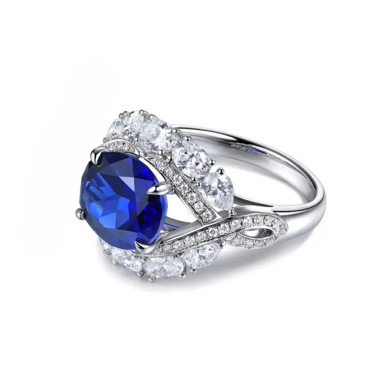 Twist Band 4.8 Ct Lab Blue Sapphire Engagement Ring - LGG Jewelry