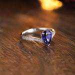 Load image into Gallery viewer, V-Shaped 1.65 Ct Pear Lab Blue Sapphire Half Pave Solitaire Engagement Ring - LGG Jewelry
