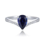 Load image into Gallery viewer, V-Shaped 1.65 Ct Pear Lab Blue Sapphire Half Pave Solitaire Engagement Ring - LGG Jewelry
