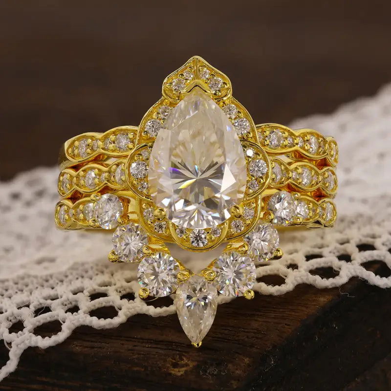 Vintage Inspired Trio 2 Ct Oval Cut Lab Diamond Bridal Ring Set - 3pcs - LGG Jewelry