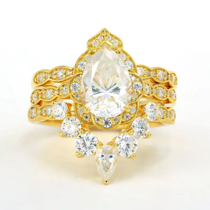 Vintage Inspired Trio 2 Ct Oval Cut Lab Diamond Bridal Ring Set - 3pcs - LGG Jewelry