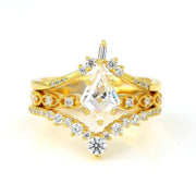 Vintage Kite Cut Moissanite Wedding Bridal Ring Set - 3pcs - LGG Jewelry