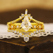 Vintage Kite Cut Moissanite Wedding Bridal Ring Set - 3pcs - LGG Jewelry