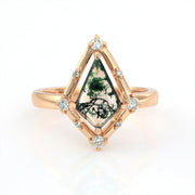Vintage Kite Cut Moss Agate Art Deco Engagement Ring - LGG Jewelry