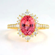 Vintage Oval Cut Lab Padparadscha Sapphires Halo Engagement Ring - LGG Jewelry