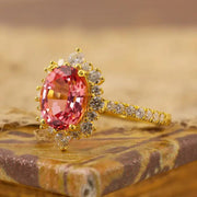 Vintage Oval Cut Lab Padparadscha Sapphires Halo Engagement Ring - LGG Jewelry