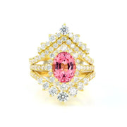 Vintage Trilogy Oval Cut Lab Padparadscha Bridal Rings - 3pcs - LGG Jewelry