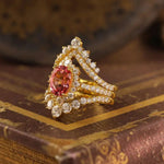 Load image into Gallery viewer, Vintage Trilogy Oval Cut Lab Padparadscha Bridal Rings - 3pcs - LGG Jewelry

