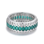 Load image into Gallery viewer, Wave Line Elongated Hexagon Zambia Green Emerald Channel Eternity Band - LGG Jewelry
