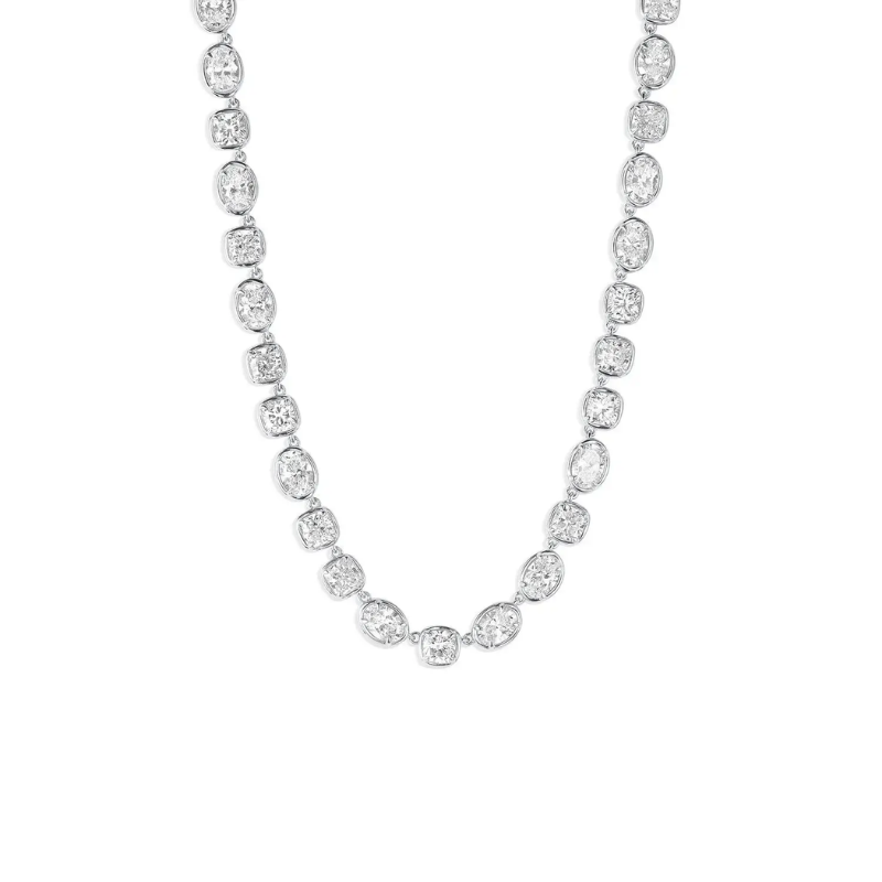 14K Yellow Gold Mixed Oval & Cushion‑Cut Lab‑Grown Diamond Bezel Tennis Necklace