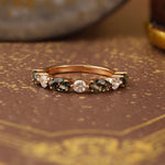 Lade Bild in die Galerieansicht, Alternating Marquise Cut Moss Agate and Round Cut Lab Diamond Wedding Band - LGG Jewelry