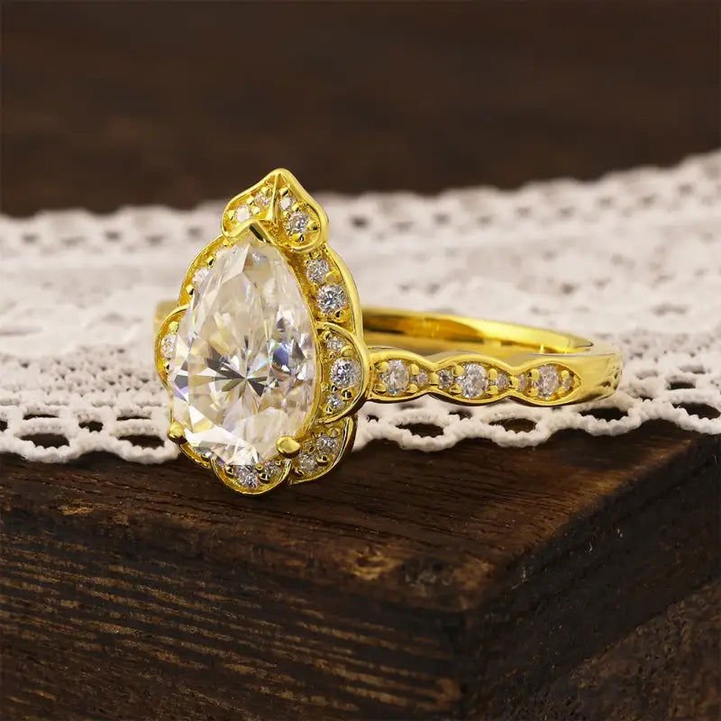 Art Deco Inspired Pear Cut Lab Diamond Engagement Ring - LGG Jewelry