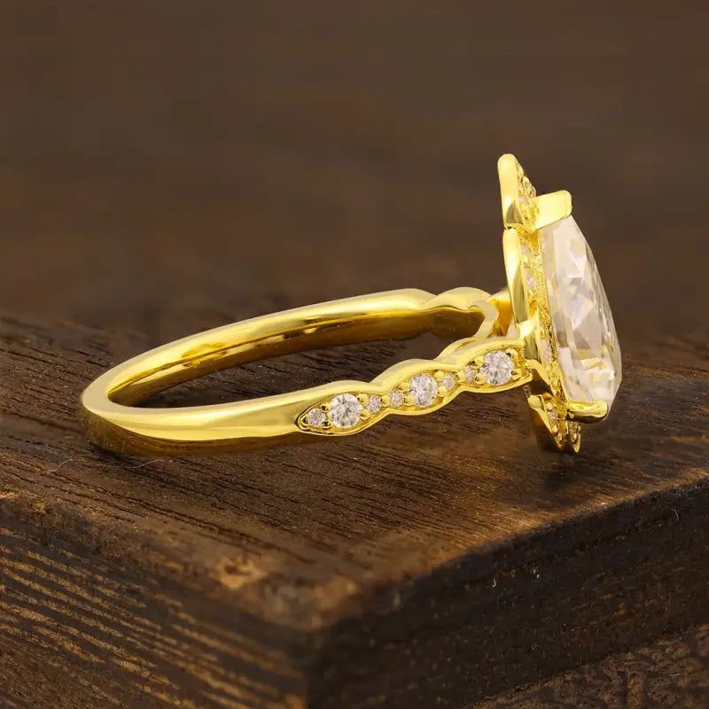 Art Deco Inspired Pear Cut Lab Diamond Engagement Ring - LGG Jewelry