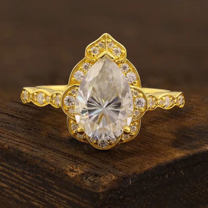 Art Deco Inspired Pear Cut Lab Diamond Engagement Ring - LGG Jewelry