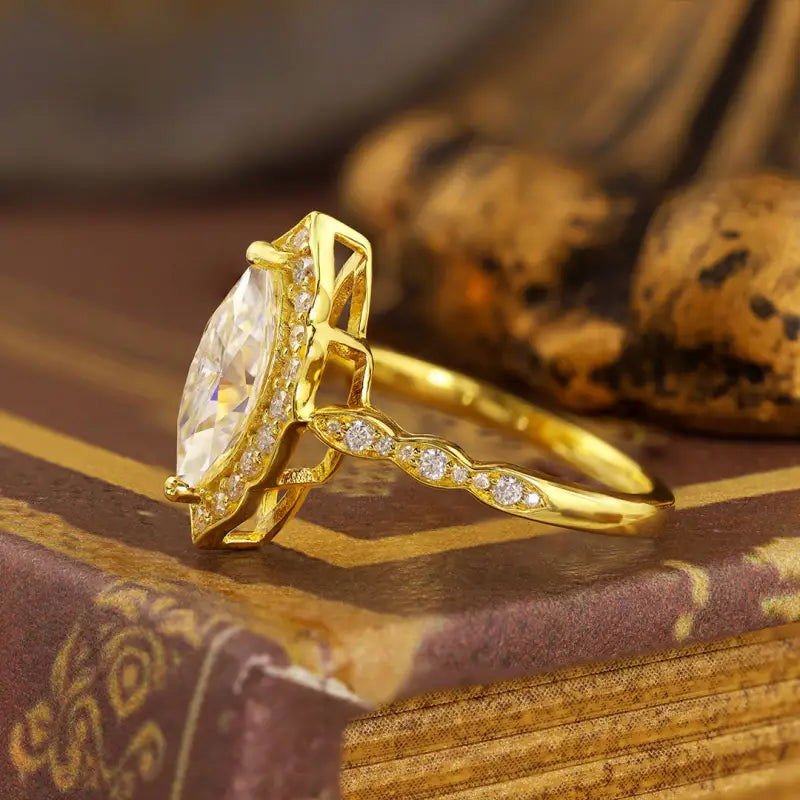 Art Deco Marquise Cut Lab Diamond Vintage Engagement Ring - LGG Jewelry