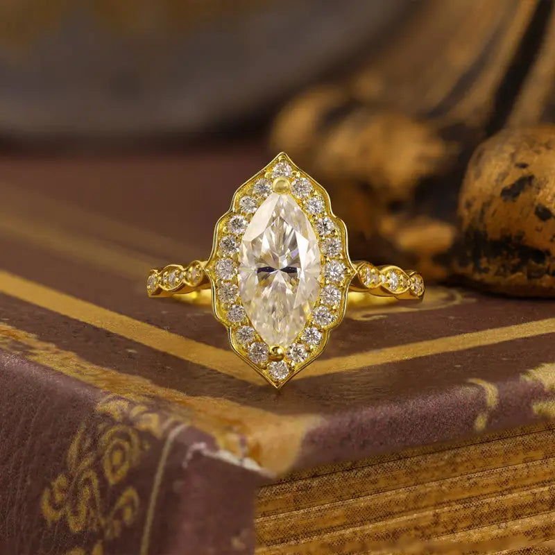 Art Deco Marquise Cut Lab Diamond Vintage Engagement Ring - LGG Jewelry