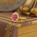 Lade Bild in die Galerieansicht, Art Deco Oval Cut Lab Padparadscha Engagement Ring - LGG Jewelry