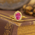 Lade Bild in die Galerieansicht, Art Deco Oval Cut Lab Padparadscha Engagement Ring - LGG Jewelry