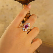 Art Deco Trio Oval Cut Lab Padparadscha Bridal Rings - 3pcs - LGG Jewelry