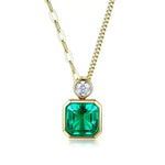 Lade Bild in die Galerieansicht, Asscher Cut Columbia Green Lab Emerald Bezel Pendant - LGG Jewelry
