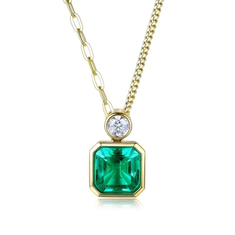 Asscher Cut Columbia Green Lab Emerald Bezel Pendant - LGG Jewelry