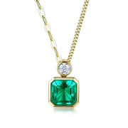 Asscher Cut Columbia Green Lab Emerald Bezel Pendant - LGG Jewelry
