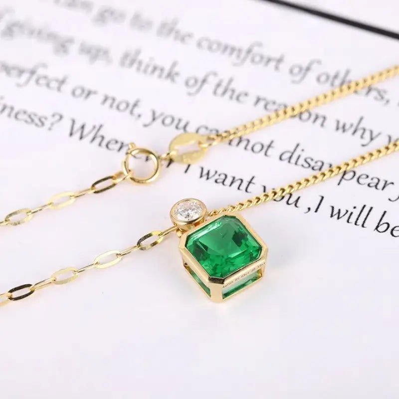 Asscher Cut Columbia Green Lab Emerald Bezel Pendant - LGG Jewelry