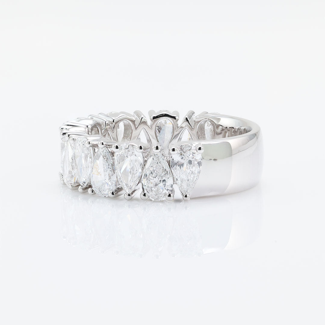 Pear Shape Moissanite Half Eternity Silver Ring