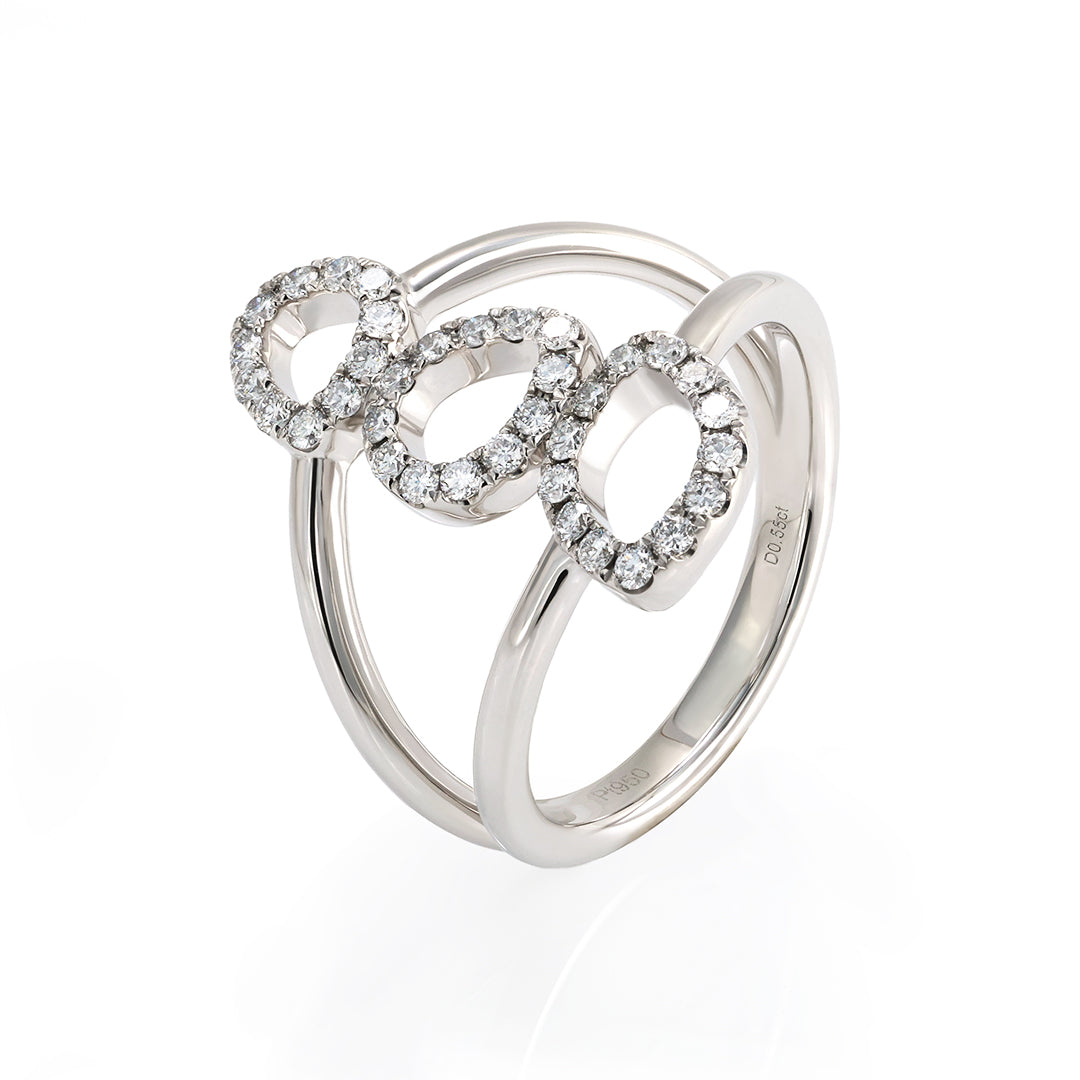 Three Irregular Oval Shape Lab Diamond Double Band Engagement Ring