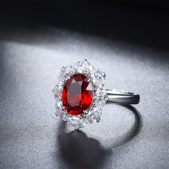 Big Oval Halo 3 Ct Oval Cut Lab Ruby Engagement Ring - LGG Jewelry