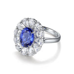 Lade Bild in die Galerieansicht, Big Pear Halo 3.5 Ct Oval Cut Lab Blue Sapphire Engagement Ring - LGG Jewelry