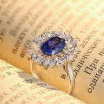 Lade Bild in die Galerieansicht, Big Pear Halo 3.5 Ct Oval Cut Lab Blue Sapphire Engagement Ring - LGG Jewelry