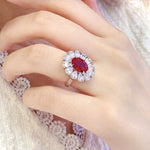 Lade Bild in die Galerieansicht, Big Pear Halo 3.5 Ct Oval Cut Lab Ruby Engagement Ring - LGG Jewelry
