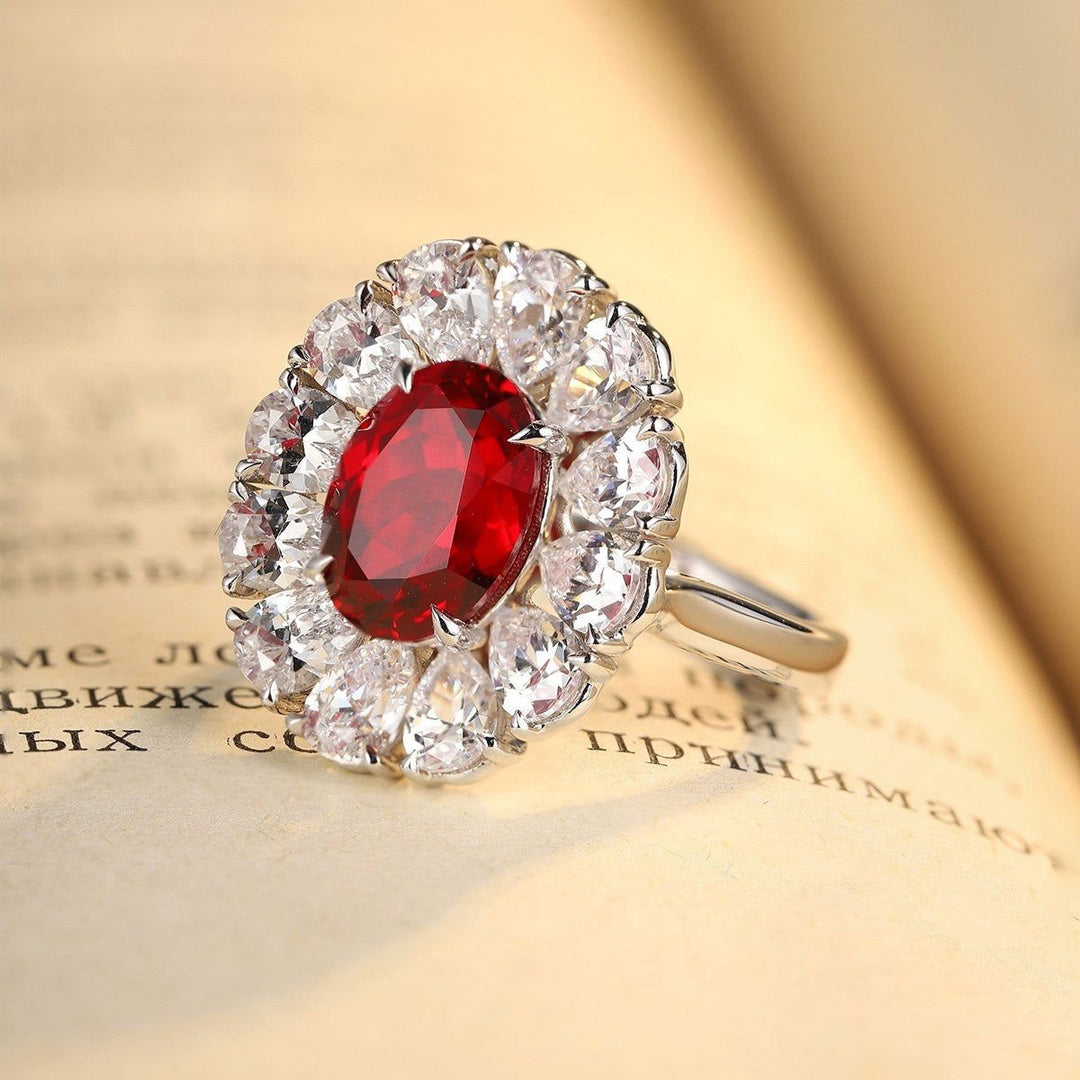 Big Pear Halo 3.5 Ct Oval Cut Lab Ruby Engagement Ring - LGG Jewelry